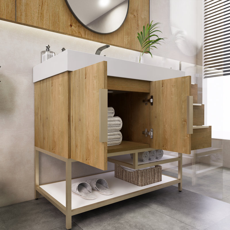 Ensemble de meuble-lavabo simple 35,4 po Maoz, Chêne
