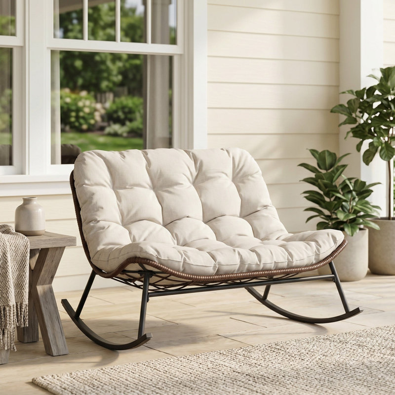Ensemble de meubles d'extérieur 2 places, rotin PE toutes saisons avec coussin épais, Beige
