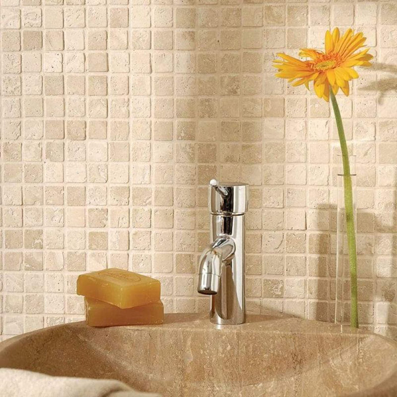 1" x 1" Travertine Grid Mosaic Wall & Floor Tile