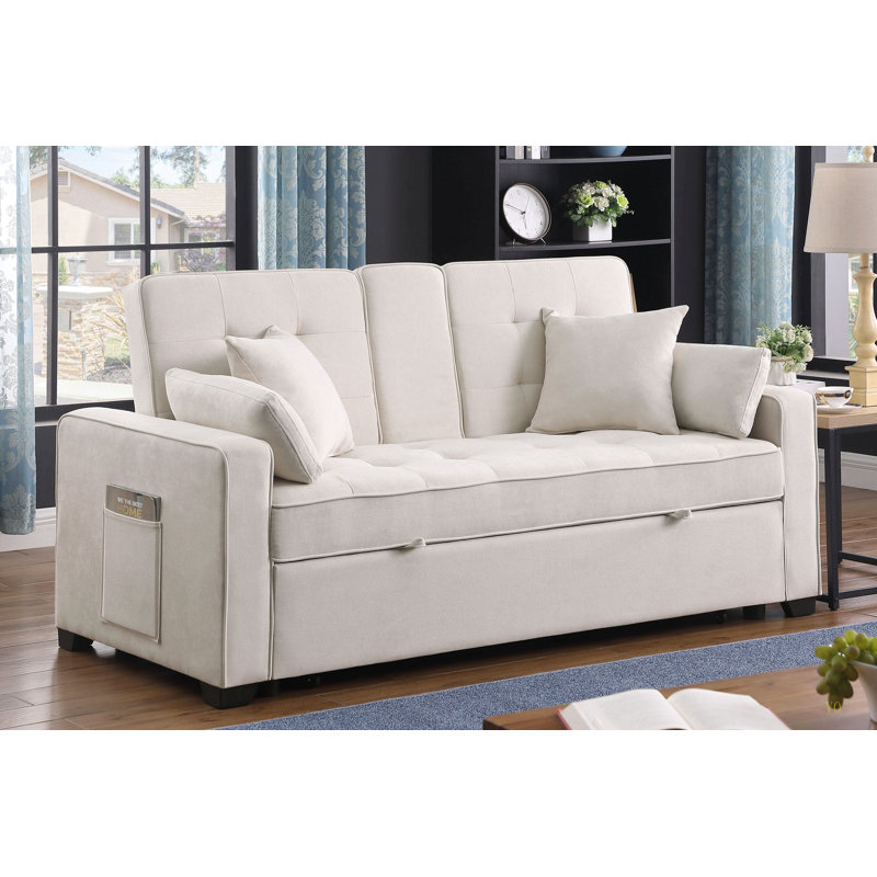 Causeuse convertible en tissu tissé beige l 70 po Cody II
