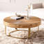 Table basse moderne d'épissure rétro moderne, plateau de table en bois de sapin et pieds croisés noirs-538767735