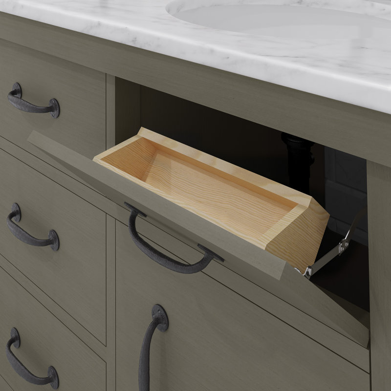 Aberdeen 60 In. Double Sink Blue Limestone Countertop Vanity In Rustic Sierra With Mirrors, Carrara White, Rostic Sienna
