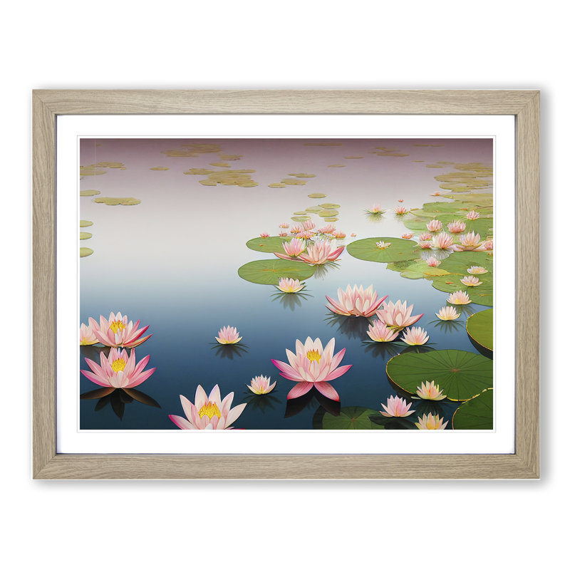 Adorable Water Lily Pond - Single Picture Frame Print, 46cm H x 64cm W x 2cm D, Oak Framed