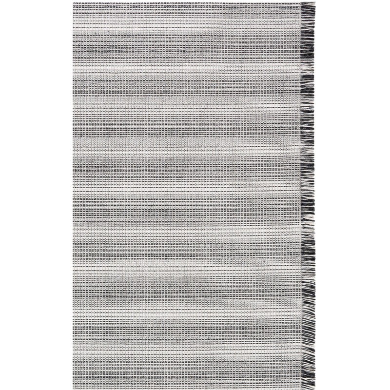 Leiner Striped Area Rug in Ivory/Black, Square 6'4"