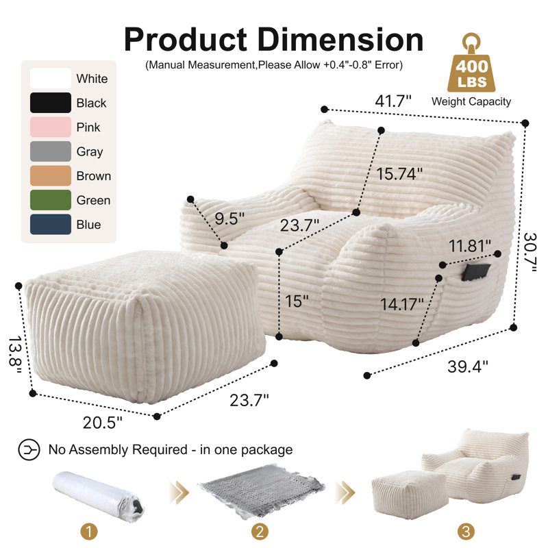 Fabric Indoor Bean Bag Set, White