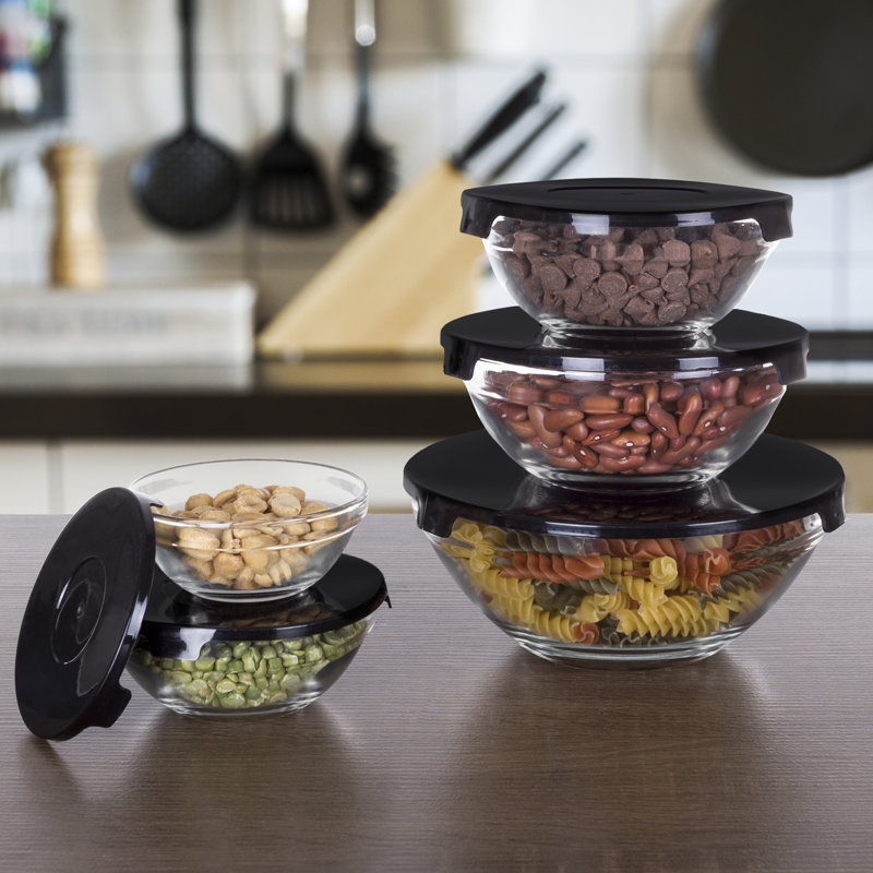 10-Piece Glass Bowls and Lids Set - with Multiple Bowl Sizes for Storage, Meal Prep, and Serving, Black
