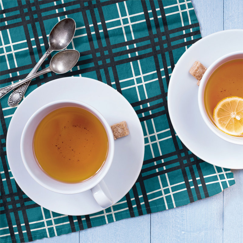 Plaid Tea Towel Kitchen Towel, Cotton Blend, Teal/Black/White