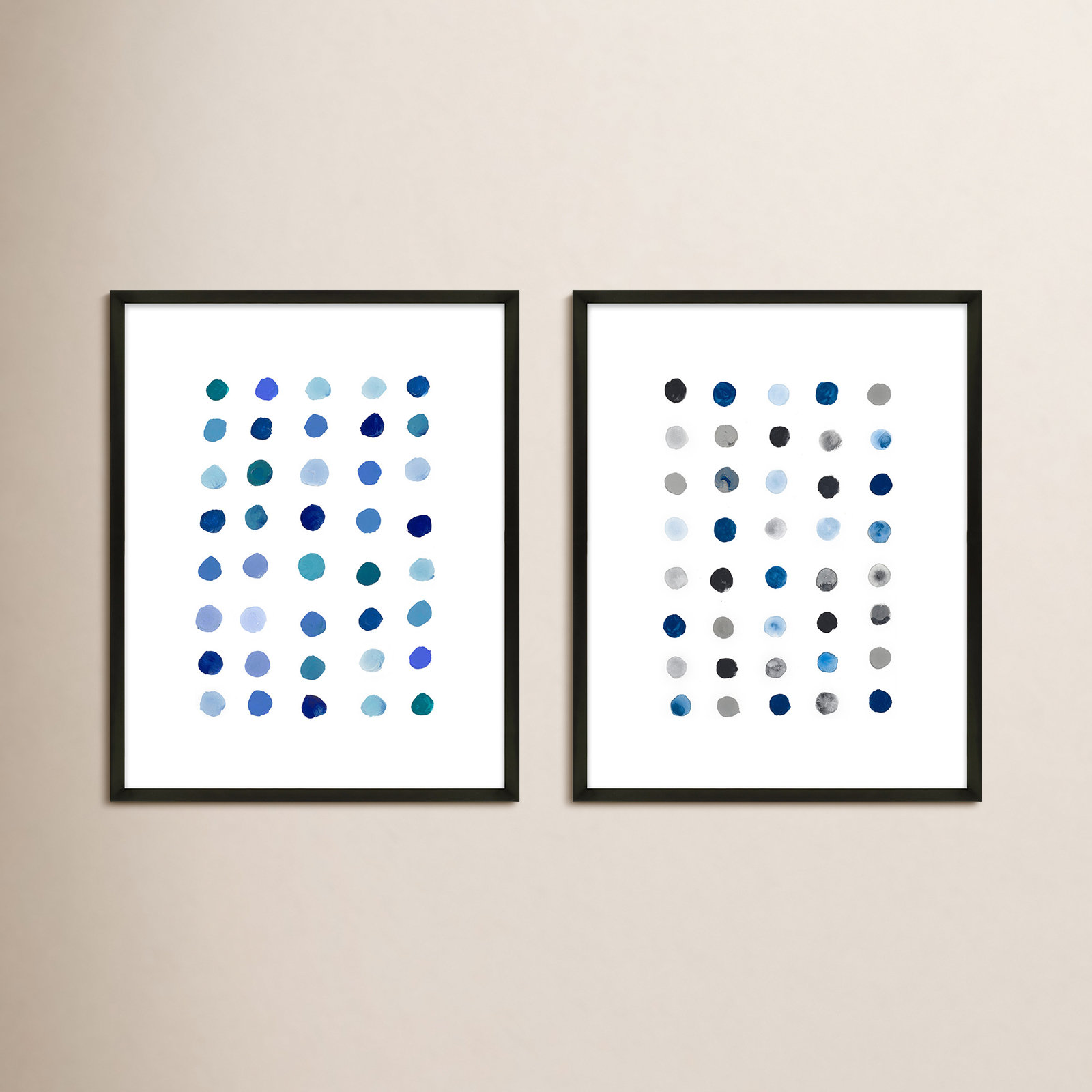 Blue Dot. Set Of 2 by Andrea Stokes, Black Wood, 25" H x 20" W x 1.25" D