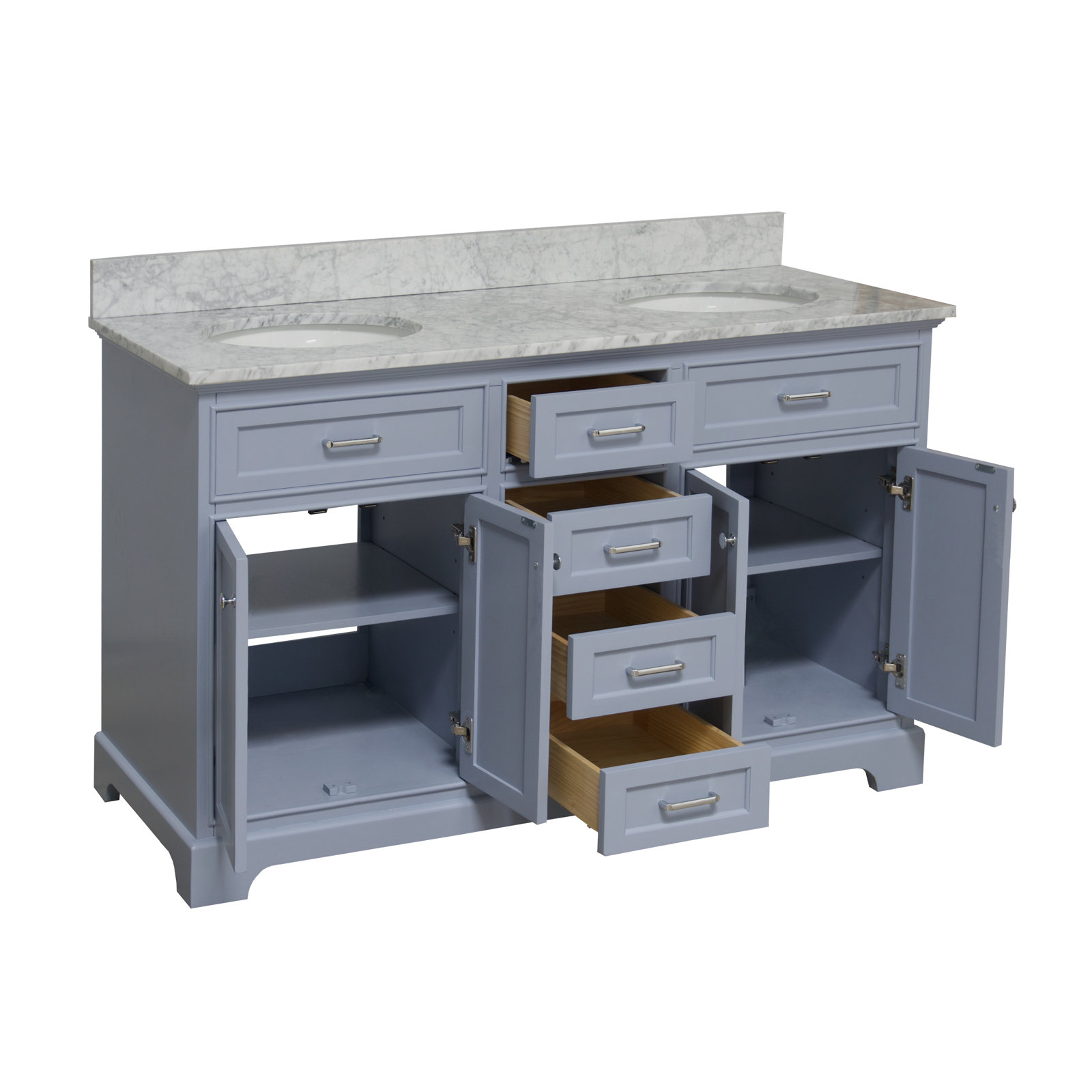 Ronnie 60'' Double Bathroom Vanity, Carrara Marble, Powder Blue