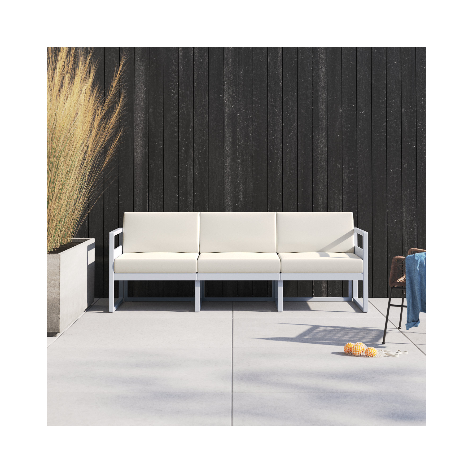 Larry 79'' Wide Straight Patio Sofa with Sunbrella® Cushions, Silver/Gray, Natural