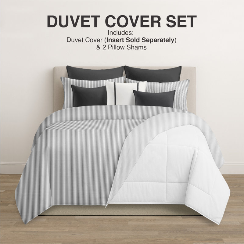 Jaxon Stripe Reversible Cotton Duvet Cover Set, Ebony, Cal.King Duvet Cover + 2 King Shams