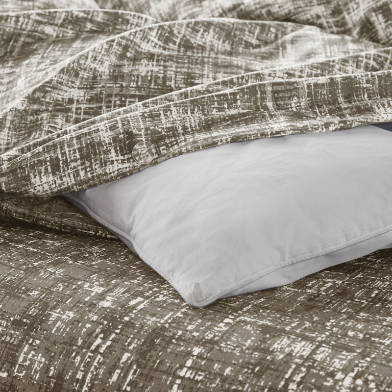 Maca Textured Print Reversible Duvet Set, Full/Queen Duvet Cover + 2 Standard Shams, Taupe