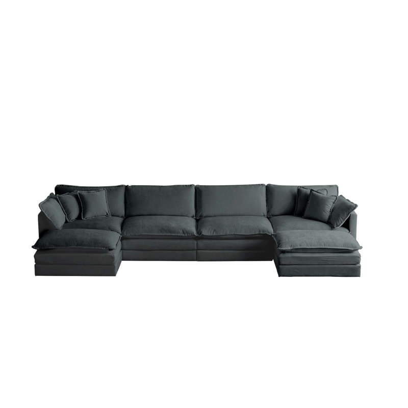 Canapé modulaire en U à 6 places avec 2 repose-pieds supplémentaires, Chenille grise