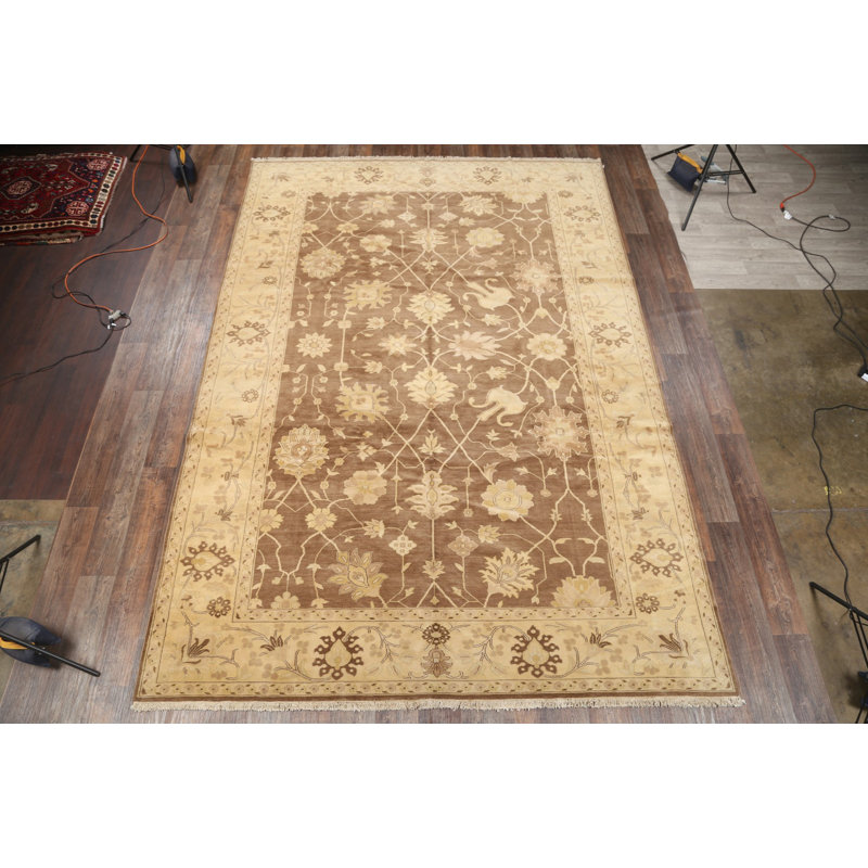 Tapis unique en laine noué à la main 9 pi 8 po x 13 pi 11 po beige Ziegler Nilsine