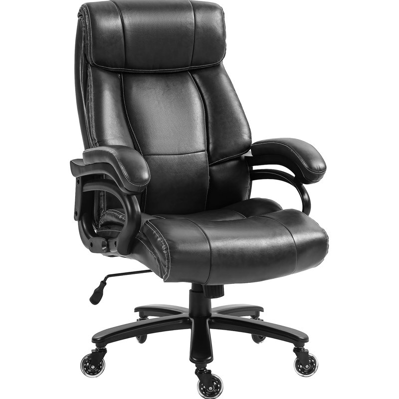 Grande et grande chaise de bureau avec système de ressorts ensachés, cuir d'unité centrale, charge confortable de 400 lb, bouton de commande