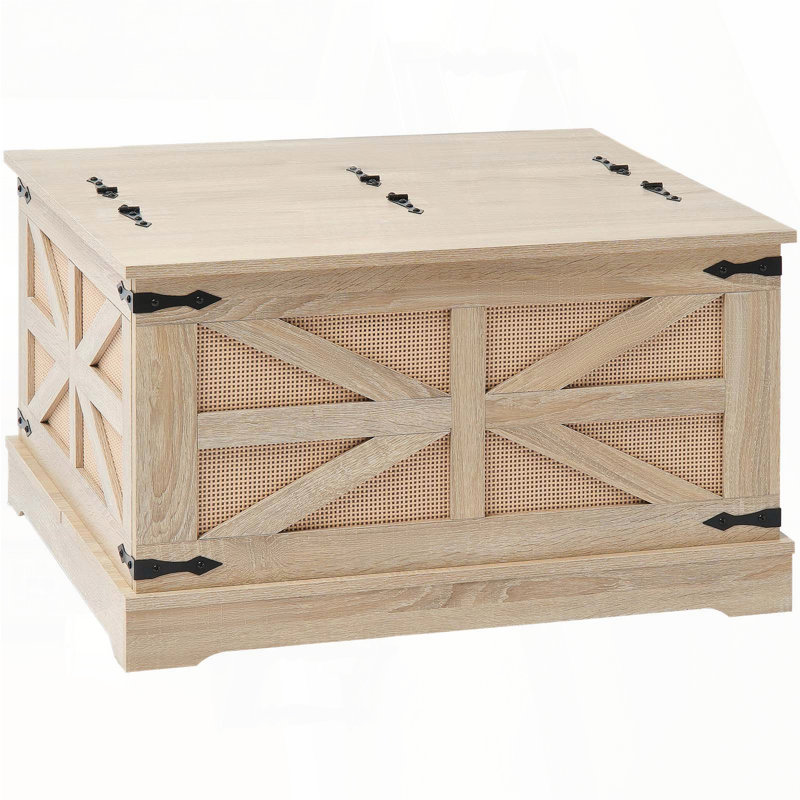 Table basse rectangulaire en rotin avec double plateau relevable - style bohème 32 po