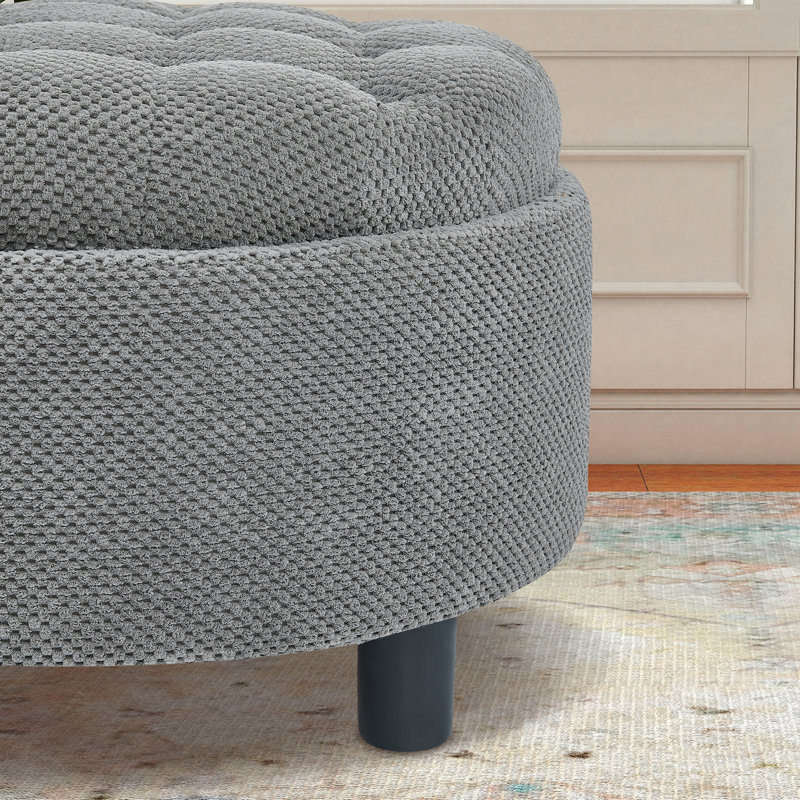 25" Round Storage Ottoman Coffee Table with Reversible Lid, Light Gray