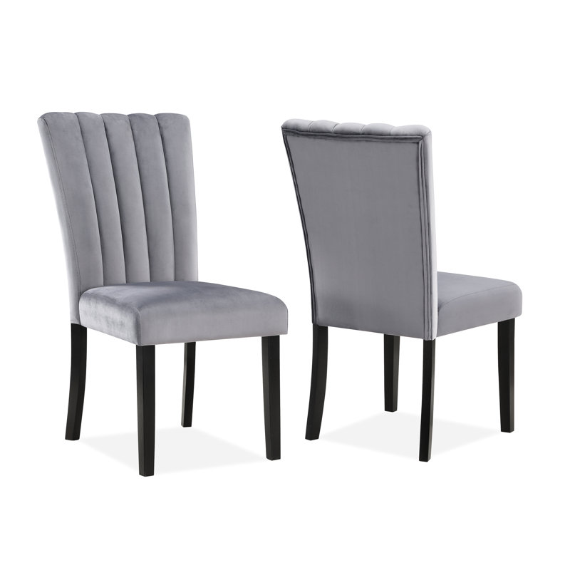 Chaises de salle à manger contemporaines 2 pièces, revêtement en velours, gris / noir, dossier, gris / noir, tissu d'ameublement, bois