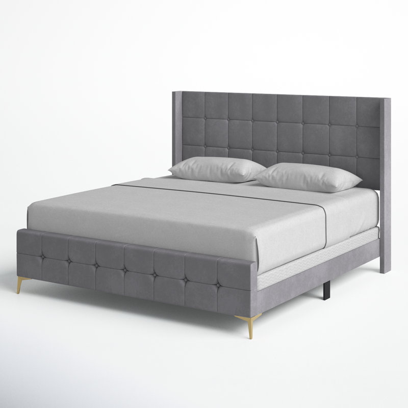 Mikaela Upholstered Wingback Bed, Full, Silver Gray