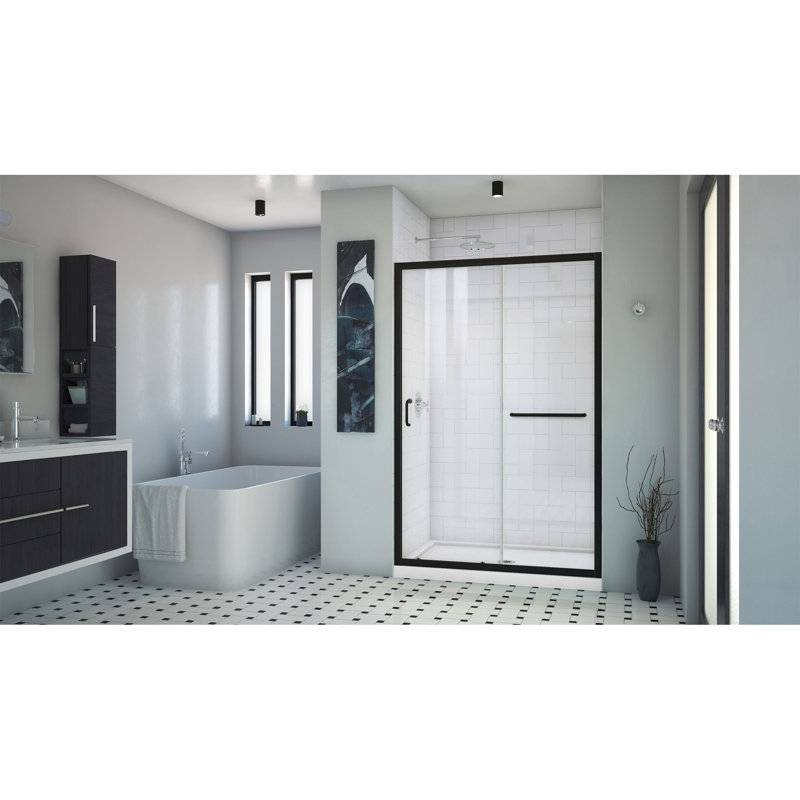 Infinity-Z 44-48" W x 72" H Single Sliding Semi-Frameless Shower Door, Clear, Oil Rubbed Bronze, 48"