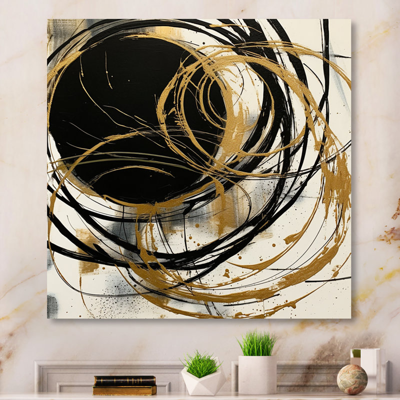 Art noir et or noir du Chaos V - Peinture abstraite, art mural, 44" H x 44" W, Toile tendue, Sans cadre