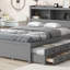 Lit plateforme double avec lit gigogne, tiroirs et prises USB, gris-124438742
