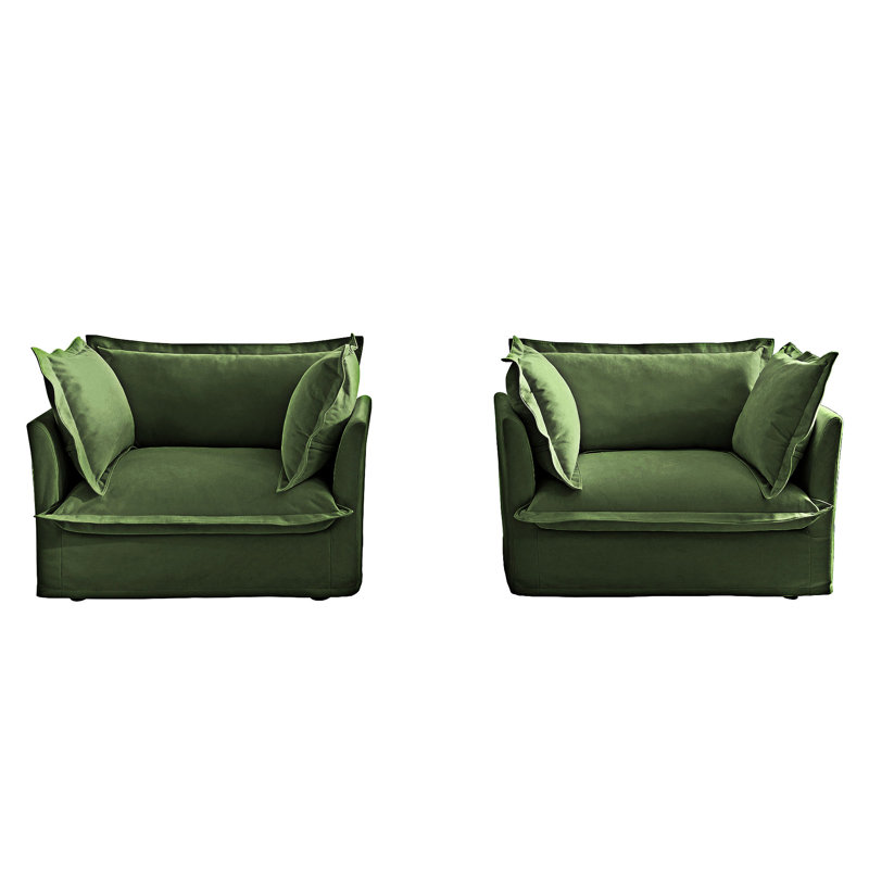 Modern Armchairs Accent Chair Set of 2, Green Chenille
