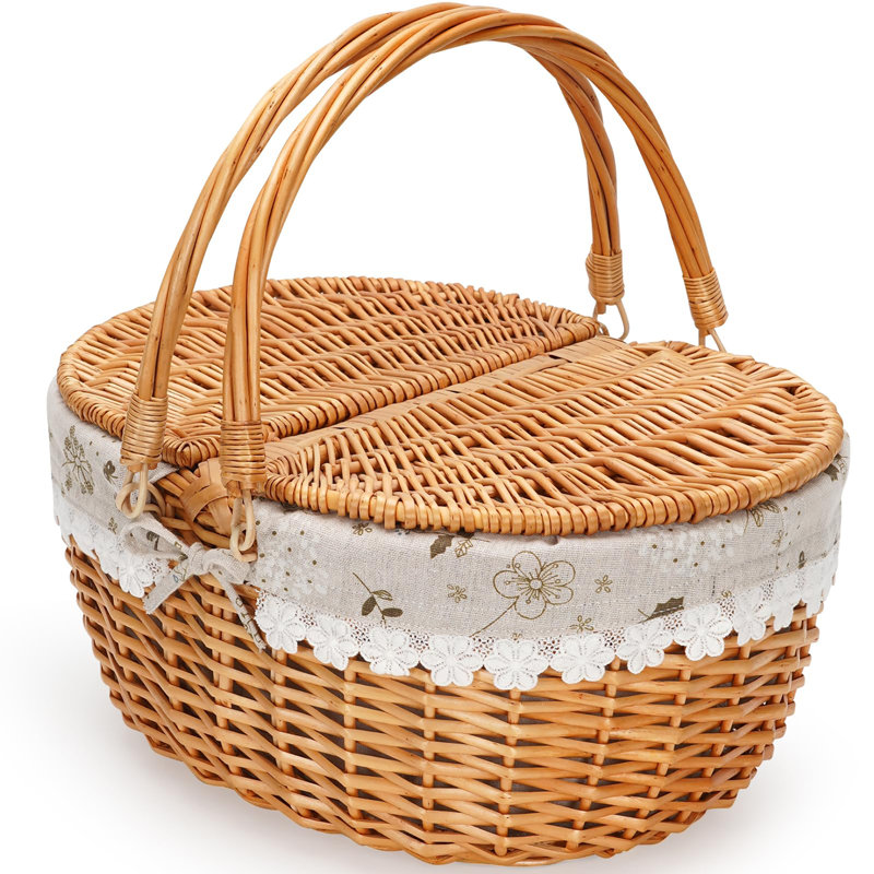 15" Wicker Picnic Baskets with Removable Liner