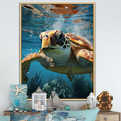 «Whimsical Of A Turtle as An Ocean Explorer I», reproduction sur toile