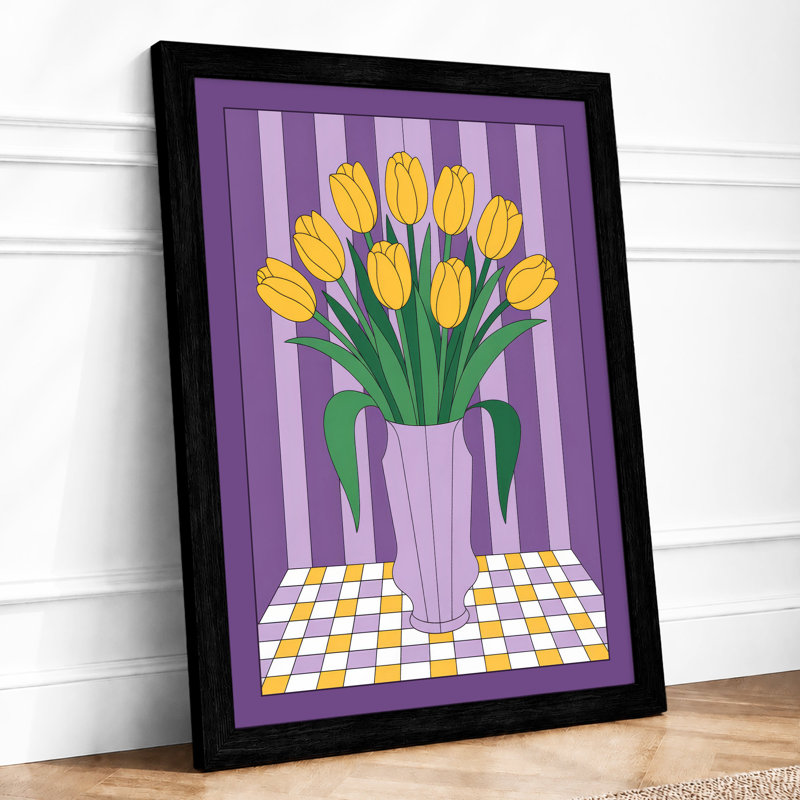 Yellow Tulips In Purple Modern - Print, A1 - 84.1 x 59.4 cm, Black