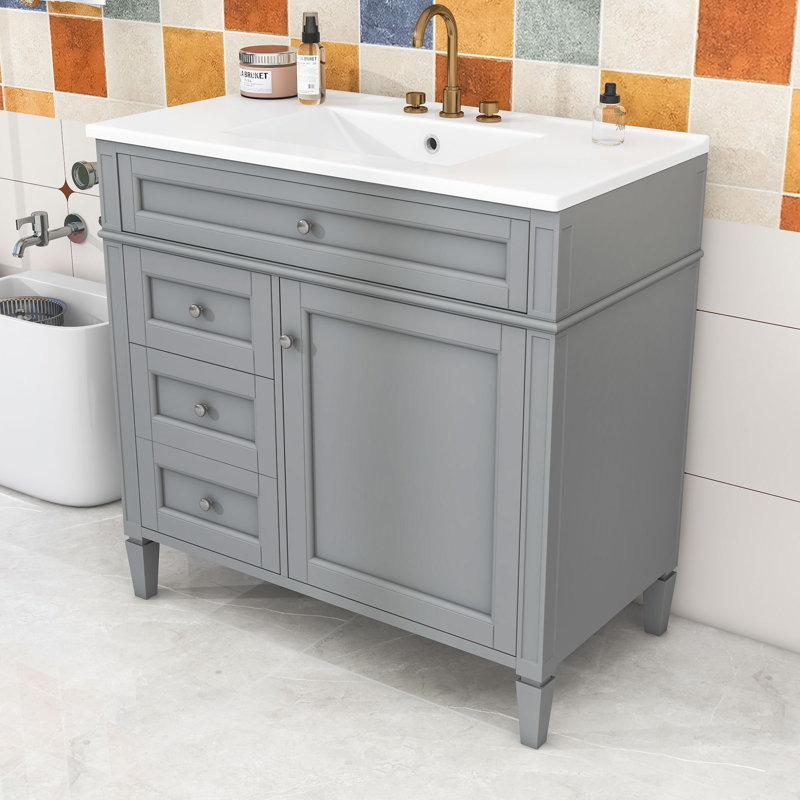 Meuble-lavabo ajustable avec 2 tiroirs Eleene, Gris