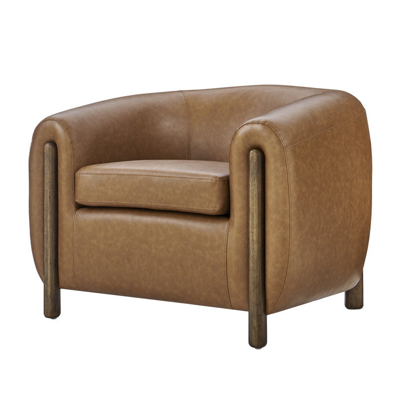 Leamon Fire-Resistant Upholstered Barrel Chair, Vintage Cider Faux Leather, 28" H x 38.5" W x 33" D