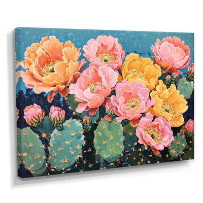 Rose et orange cactus Bloom II - cactus floral, reproduction sur toile