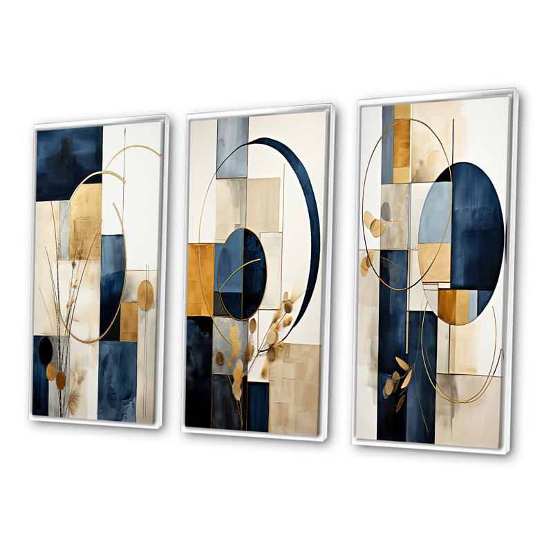 Ensemble d'art mural géométrique bleu marine, ensemble moderne 3 pièces - Simplicité organique, géométrie minimale bleu marine III