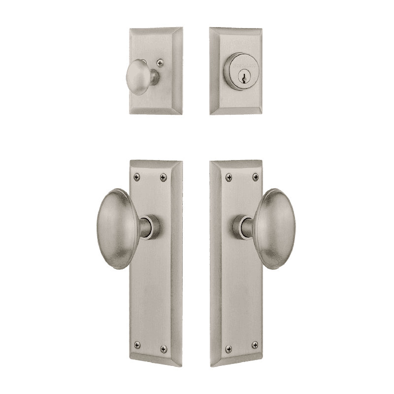 Nostalgic Warehouse New York Entry Set with Homestead Knob, Satin Nickel, 2.375