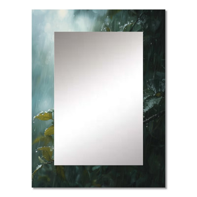 Bluebird In The Forest Rain I - Bird Wall Mirror, Modern Decorative Mirror, Printed Metal Art