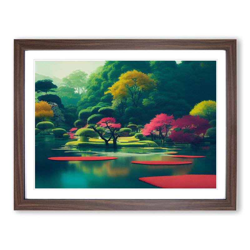 Japanese Garden Pond - Framed Print, 25cm H x 34cm W x 2cm D, Walnut