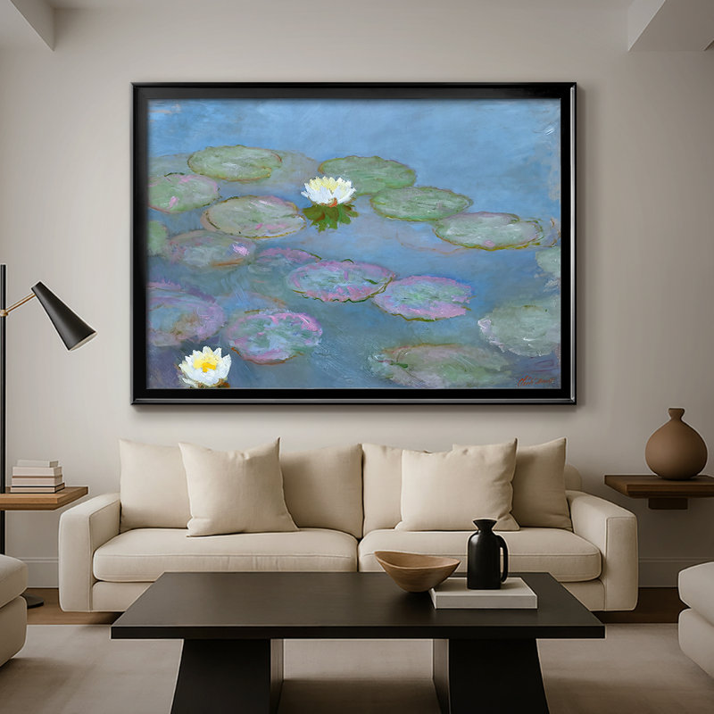 Nymphéas - Claude Monet - Toile tendue avec châssis, c. 1897 - 1899, 26,5 x 36,5, Toile avec cadre, Noir