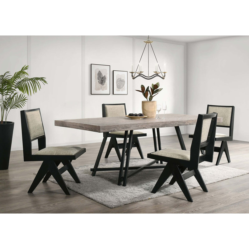Contemporary 5Pc Dining Set Rubber Wood Table W 4X Side Chairs Rectangle Dining Table