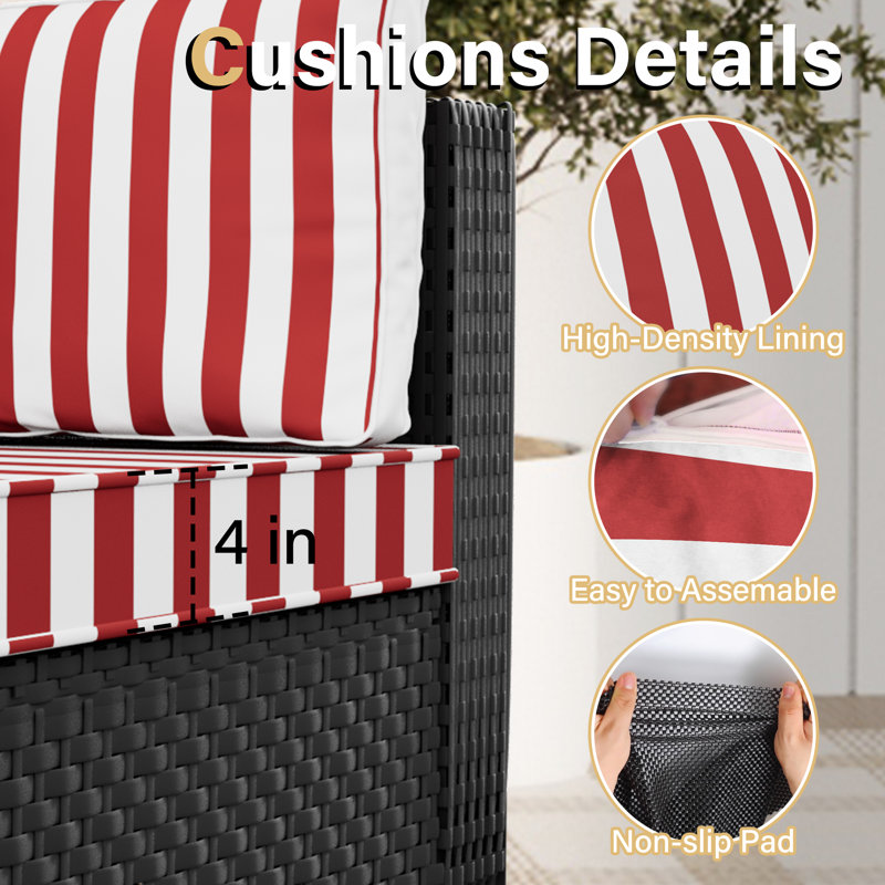 𝗡𝗼-𝗔𝘀𝘀𝗲𝗺𝗯𝗹𝘆 𝗖𝗵𝗮𝗶𝗿𝘀, Ensemble de conversation modulaire d'extérieur en osier pour 8 personnes avec conversation et coussins
