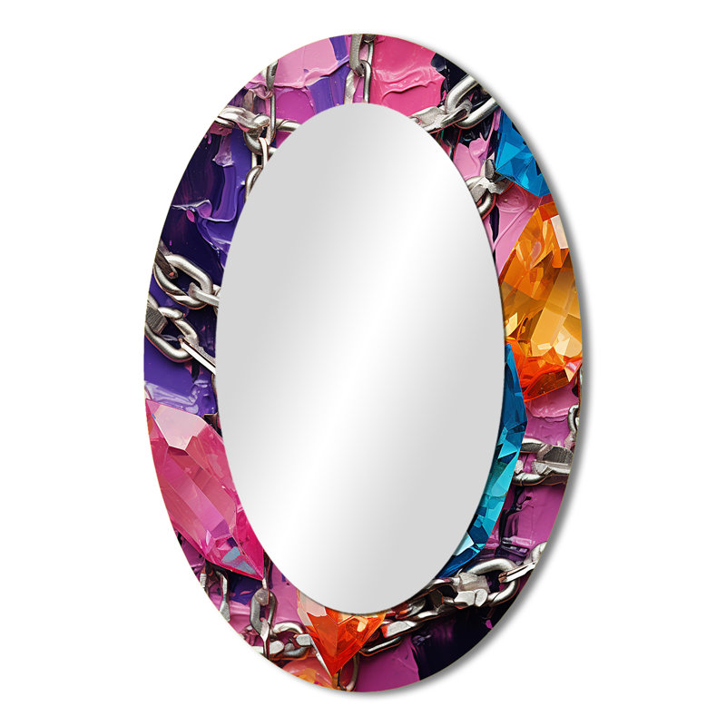 Pink and Purple abstract chained fusion - Pink Modern Oval Wall Mirror, 36" H x 24" W