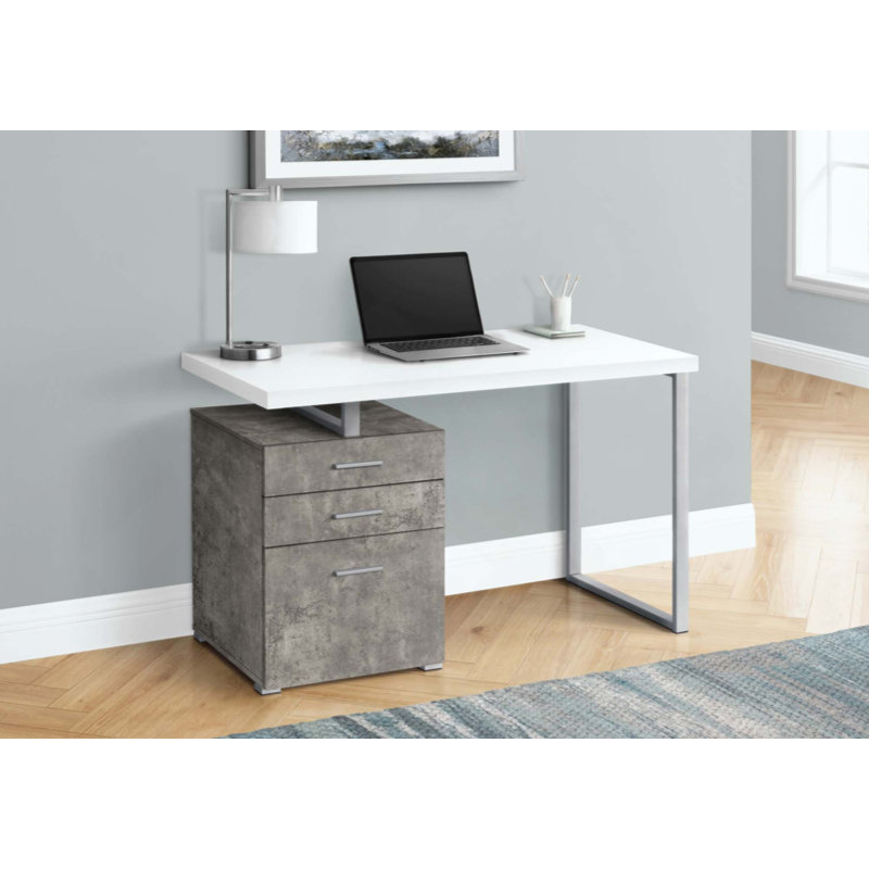 Bureau d'ordinateur, bureau personnel, ordinateur portable, installation à gauche, à droite, tiroirs de rangement, travail, métal, contemporain, moderne