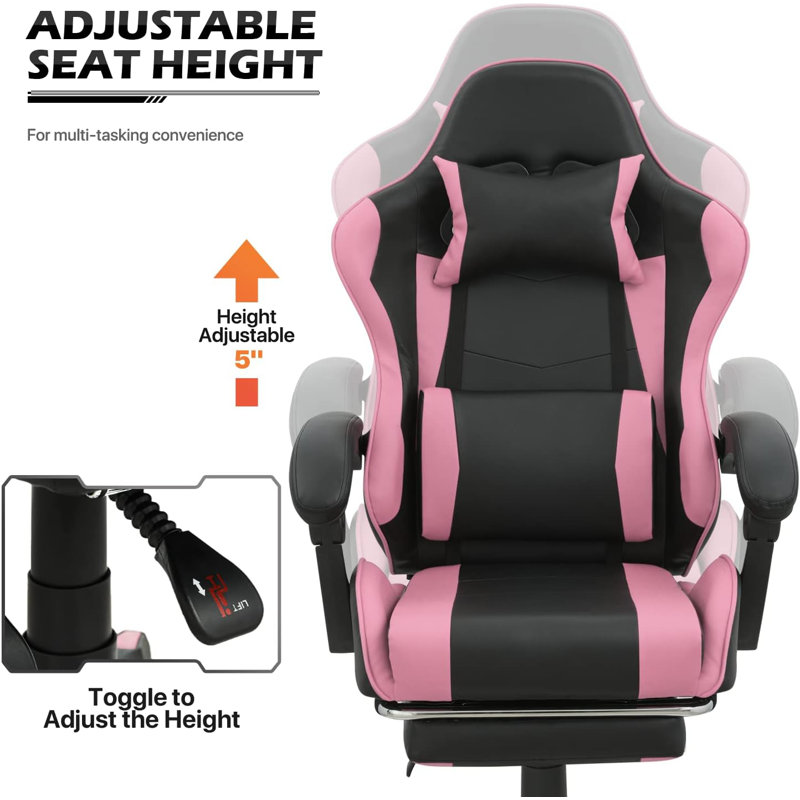 Fauteuil de jeu d'ordinateur ergonomique avec appui-tête et soutien lombaire