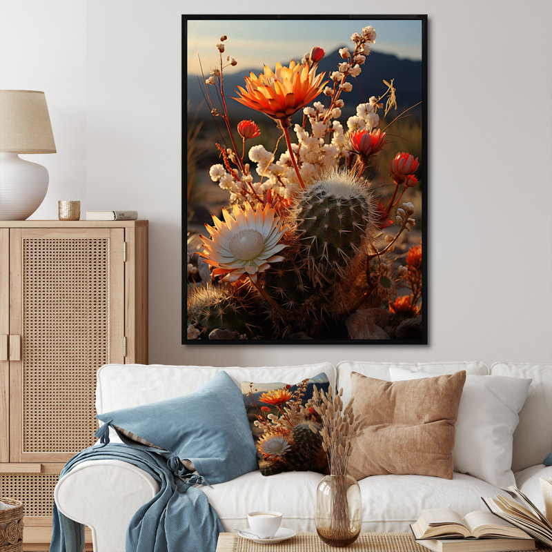 Zeanna Desert Euphoria Cactus II - Desert Wall Art For Living Room, 32" H x 24" W x 1" D, Black Floater Framed