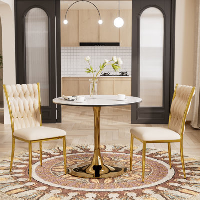 32in Marble Top Pedestal Dining Set