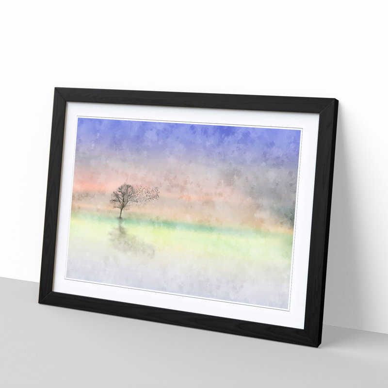 Flock of Birds Leaving the Tree - Picture Frame Graphic Art Print, Black Framed, 33cm H x 45cm W x 2cm D