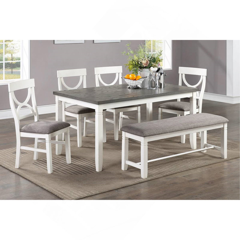 Table de salle à manger 6pc, Gris / blanc antique, Gris / blanc antique