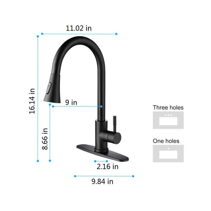 Kitchen Faucet, Pull Out , High Nozzle, Single Lever, Corrosion, Aerated Water, Splash- Water Output, Mattle Black