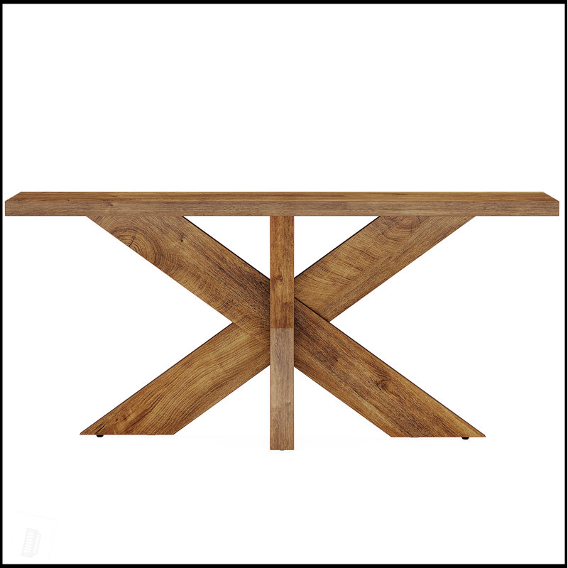 Console de style campagnard 70,9 pouces avec base géométrique en bois, canapé brun chêne pour le vestibule et le couloir