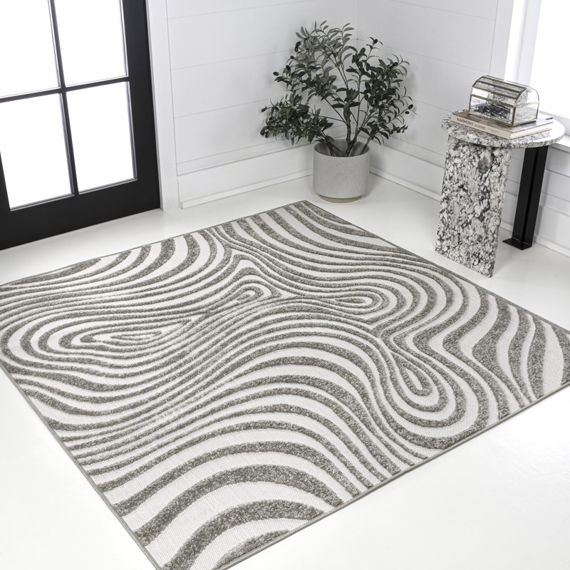 Tapis intérieur / extérieur gris / ivoire Maribo, Carré 5 pi 3 po